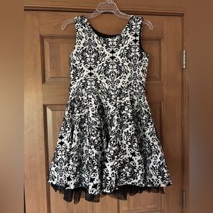 Girls Black and White Velvet Dress